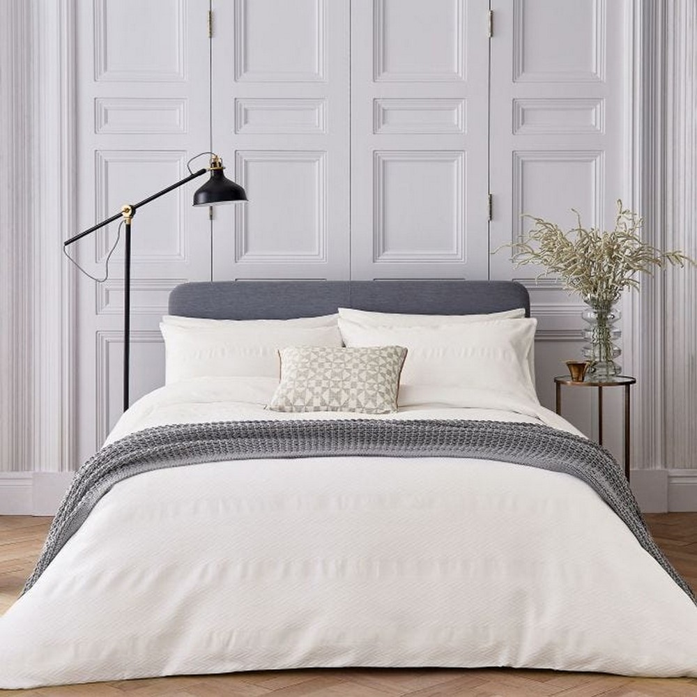 Kenza Chevron Textured Cotton Bedding in Chalk White